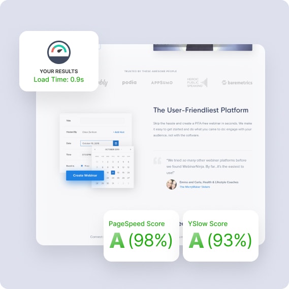 Screenshot of fast site speed